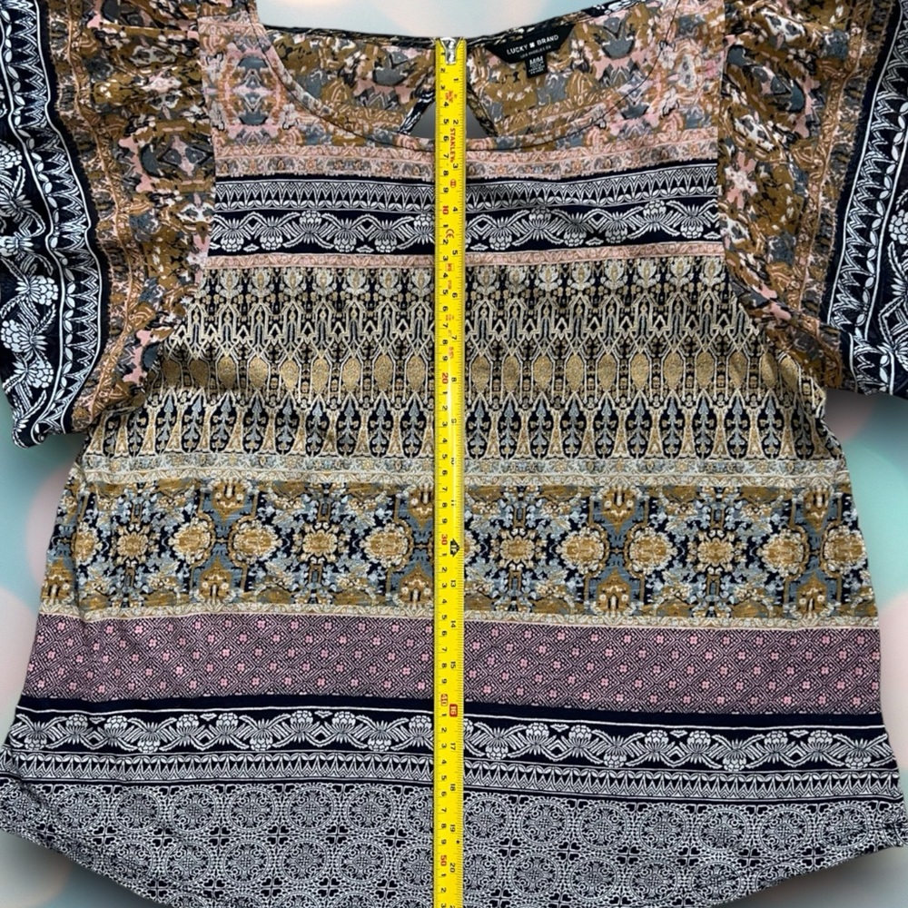 Lucky Brand Women’s Boho Pattern Flutter Sleeve Shirt Top Size M - Picture 5 of 7